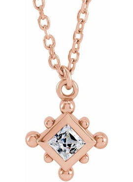 14K Rose Gold Natural Emerald Bezel-Set Beaded 16-18