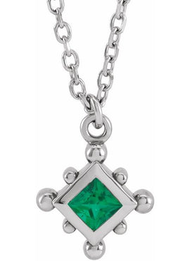 14K Rose Gold Natural Emerald Bezel-Set Beaded 16-18