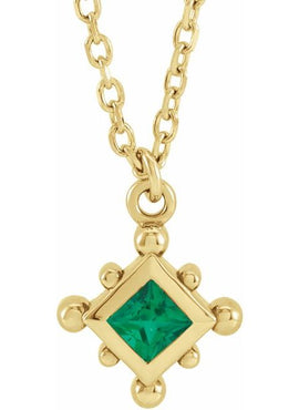 14K Rose Gold Natural Emerald Bezel-Set Beaded 16-18