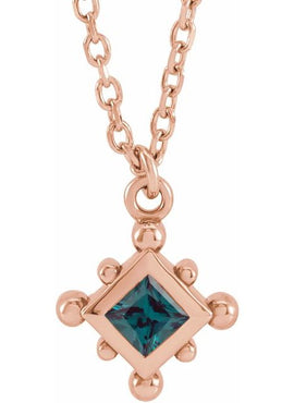 14K Rose Gold Natural Emerald Bezel-Set Beaded 16-18