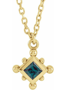 14K Rose Gold Natural Emerald Bezel-Set Beaded 16-18