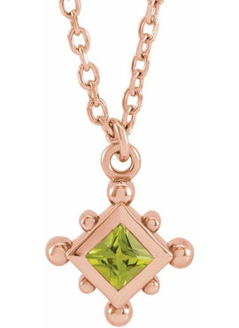 14K Rose Gold Natural Emerald Bezel-Set Beaded 16-18