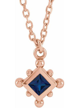 14K Rose Gold Natural Emerald Bezel-Set Beaded 16-18