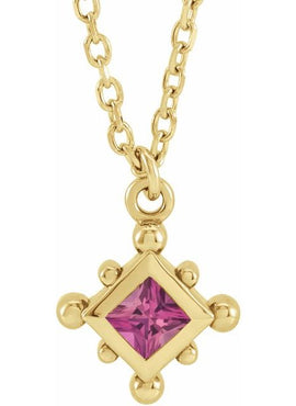 14K Rose Gold Natural Emerald Bezel-Set Beaded 16-18