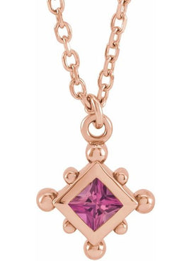14K Rose Gold Natural Emerald Bezel-Set Beaded 16-18