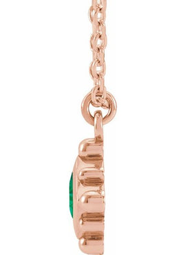 14K Rose Gold Natural Emerald Bezel-Set Beaded 16-18