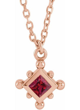 14K Rose Gold Natural Emerald Bezel-Set Beaded 16-18