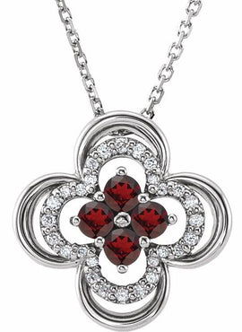 14K White Gold Natural Blue Sapphire & 1/10 CTW Natural Diamond Clover 18