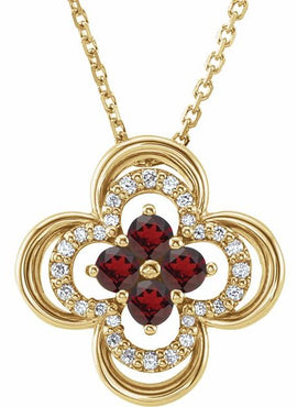 14K White Gold Natural Blue Sapphire & 1/10 CTW Natural Diamond Clover 18