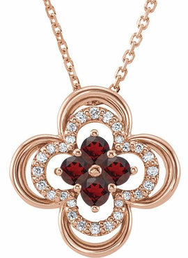 14K White Gold Natural Blue Sapphire & 1/10 CTW Natural Diamond Clover 18