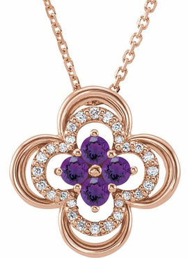 14K White Gold Natural Blue Sapphire & 1/10 CTW Natural Diamond Clover 18