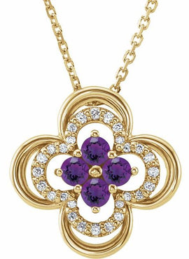 14K White Gold Natural Blue Sapphire & 1/10 CTW Natural Diamond Clover 18