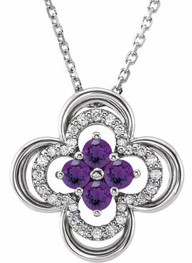 14K White Gold Natural Blue Sapphire & 1/10 CTW Natural Diamond Clover 18