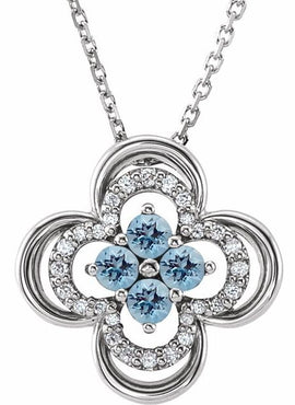 14K White Gold Natural Blue Sapphire & 1/10 CTW Natural Diamond Clover 18