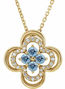 14K White Gold Natural Blue Sapphire & 1/10 CTW Natural Diamond Clover 18