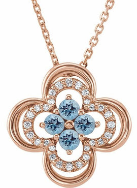 14K White Gold Natural Blue Sapphire & 1/10 CTW Natural Diamond Clover 18
