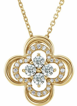 14K White Gold Natural Blue Sapphire & 1/10 CTW Natural Diamond Clover 18