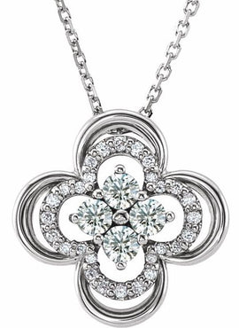 14K White Gold Natural Blue Sapphire & 1/10 CTW Natural Diamond Clover 18