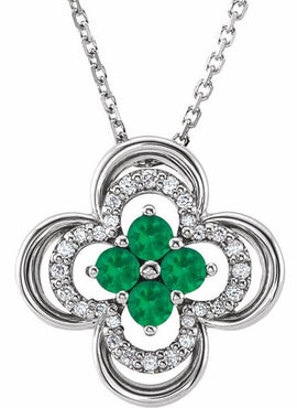 14K White Gold Natural Blue Sapphire & 1/10 CTW Natural Diamond Clover 18