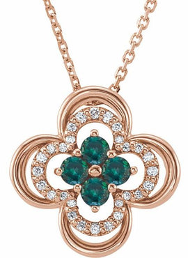 14K White Gold Natural Blue Sapphire & 1/10 CTW Natural Diamond Clover 18
