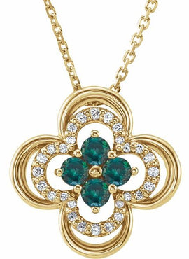 14K White Gold Natural Blue Sapphire & 1/10 CTW Natural Diamond Clover 18