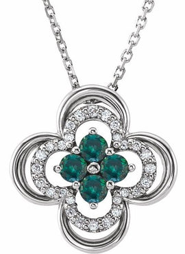 14K White Gold Natural Blue Sapphire & 1/10 CTW Natural Diamond Clover 18