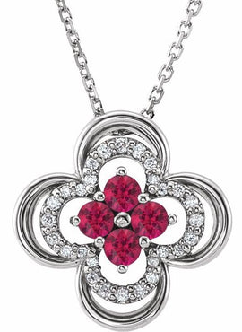 14K White Gold Natural Blue Sapphire & 1/10 CTW Natural Diamond Clover 18