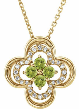 14K White Gold Natural Blue Sapphire & 1/10 CTW Natural Diamond Clover 18