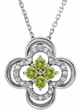14K White Gold Natural Blue Sapphire & 1/10 CTW Natural Diamond Clover 18