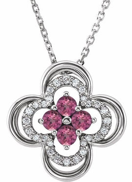 14K White Gold Natural Blue Sapphire & 1/10 CTW Natural Diamond Clover 18