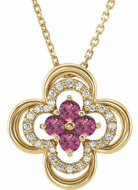 14K White Gold Natural Blue Sapphire & 1/10 CTW Natural Diamond Clover 18