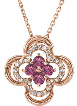 14K White Gold Natural Blue Sapphire & 1/10 CTW Natural Diamond Clover 18