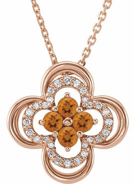 14K White Gold Natural Blue Sapphire & 1/10 CTW Natural Diamond Clover 18
