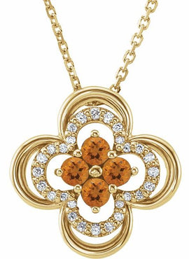 14K White Gold Natural Blue Sapphire & 1/10 CTW Natural Diamond Clover 18