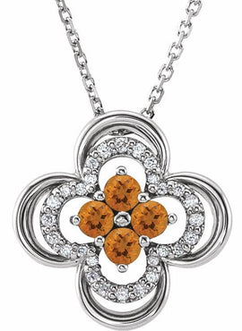 14K White Gold Natural Blue Sapphire & 1/10 CTW Natural Diamond Clover 18