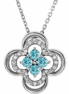 14K White Gold Natural Blue Sapphire & 1/10 CTW Natural Diamond Clover 18