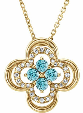 14K White Gold Natural Blue Sapphire & 1/10 CTW Natural Diamond Clover 18