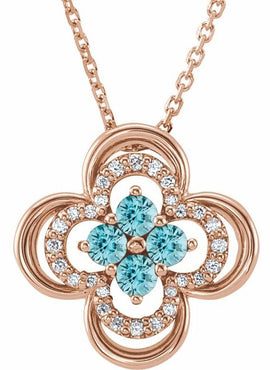 14K White Gold Natural Blue Sapphire & 1/10 CTW Natural Diamond Clover 18