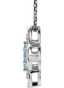 14K White Gold Natural Blue Sapphire & 1/10 CTW Natural Diamond Clover 18