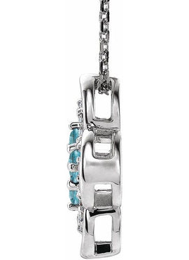 14K White Gold Natural Blue Sapphire & 1/10 CTW Natural Diamond Clover 18