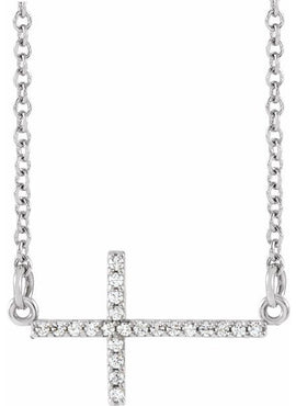 14K White Gold .07 CTW Natural Diamond Sideways Cross 16-18