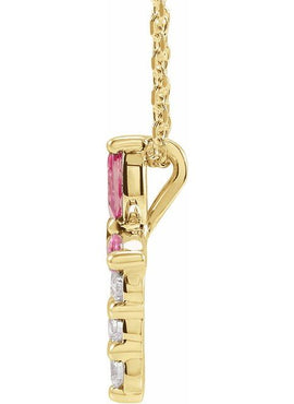 14K Yellow Gold Natural Aquamarine & 1/10 CTW Natural Diamond Cross Pendant