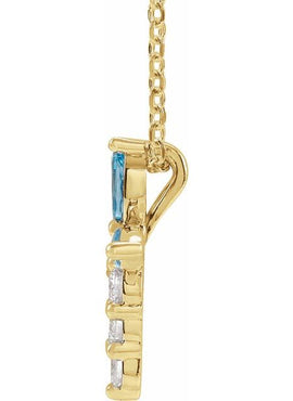 14K Yellow Gold Natural Aquamarine & 1/10 CTW Natural Diamond Cross Pendant