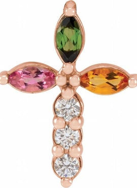 14K Yellow Gold Natural Aquamarine & 1/10 CTW Natural Diamond Cross Pendant