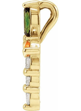 14K Yellow Gold Natural Aquamarine & 1/10 CTW Natural Diamond Cross Pendant
