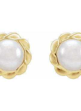 Sterling Silver Cultured White Freshwater Pearl Rope Earrings