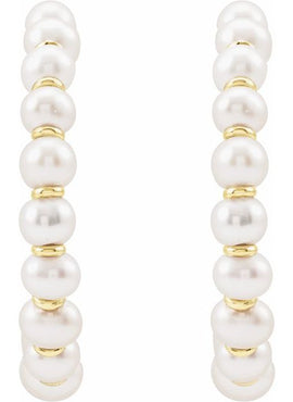 14K Yellow Gold Cultured White Freshwater Pearl 30.3 mm Hoop Earrings