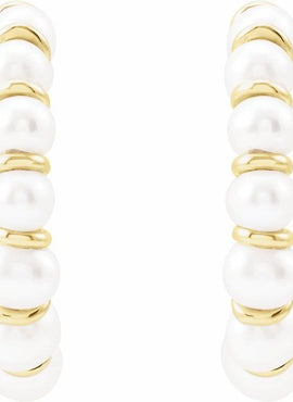 14K Yellow Gold Cultured White Freshwater Pearl 14.9 mm Hoop Earrings