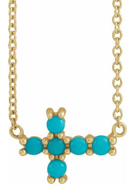 14K White Gold Natural Turquoise Sideways Cross Necklace Center
