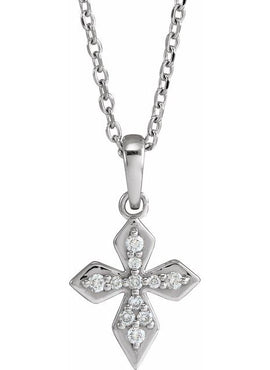 14K Yellow Gold .05 CTW Natural Diamond Petite Cross 16-18